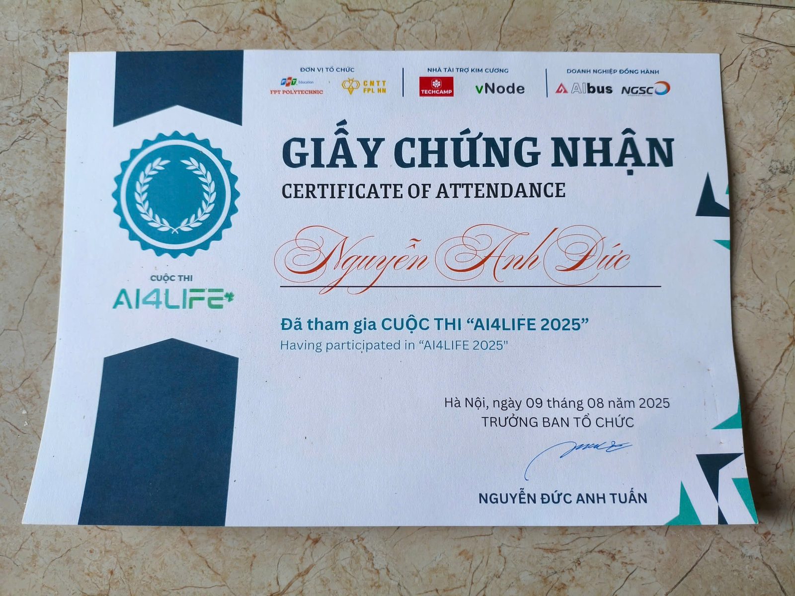 Giải khuyến khích cuộc thi AI4Life